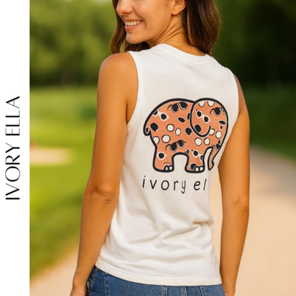 Elephant Graphic Tee Ivory Ella Sleeveless White XS